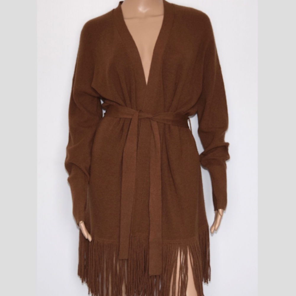 New Marella Sport $395 Orazio Brown Wool Cashmere Blend Fringe Cardigan S